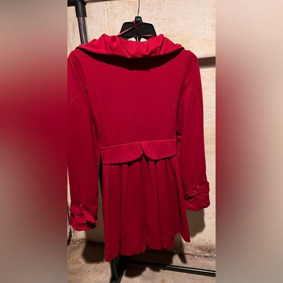 Fever Scalloped Dress Jacket Fabric Buttons Tie Belt Red Spandex blend Women's L - Picture 7 of 10